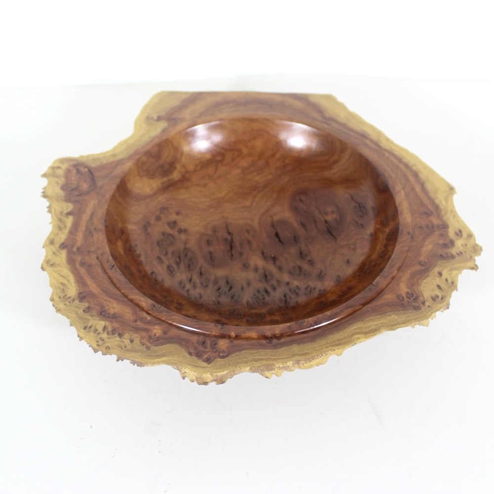 Vintage Signed Burl Maple Wood Bowl with Raw Edge Hand Carved, Handmade, Decor